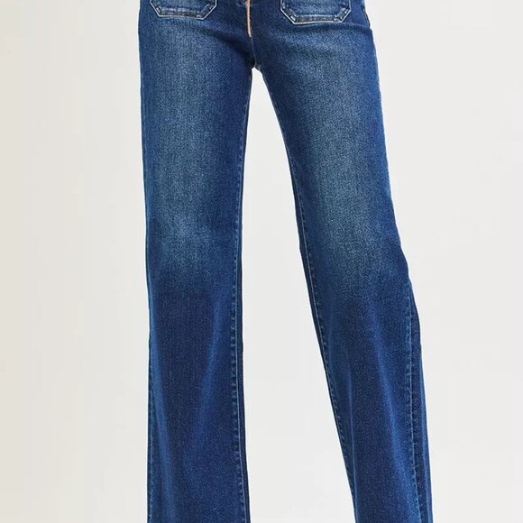 RISEN Full Size High Rise Wide Leg Jeans with Front Tie Detail Plus Size - Picture 3 of 7